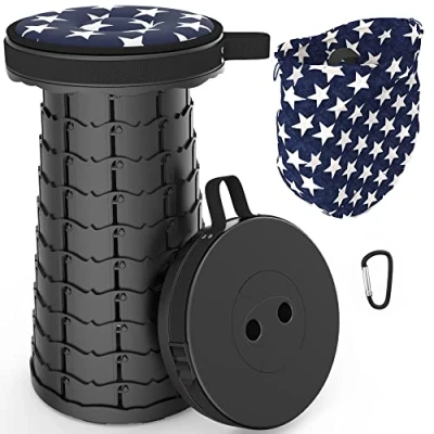 Abbildung von ALEVMOOM Tragbarer Klapphocker mit Kissen,Camping Hocker Teleskophocker,Klappbarer Hocker,Mini Leichte Campinghocker für Outdoor Camping Angeln BBQ Drinnen Küche,Belastung 440lbs