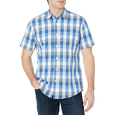 Abbildung von Amazon Essentials Herren Kurzärmeliges Hemd aus Popeline, Normale Passform, Blau/Grau, S