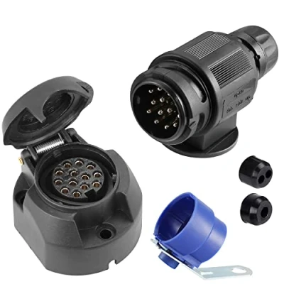 Abbildung von SPARKMOTO 13 Poliger Anhänger Stecker und Polig Steckdose Set,mit Blau Anhängerstecker Halter,12V Wasserdicht für PKW KFZ RV Wohnwagen AHK(Klassisch)
