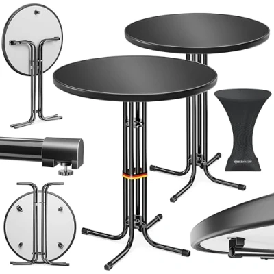 Abbildung von KESSER® Gastro Stehtisch klappbar Bistrotisch 2er Set Pulverbeschichtete Edelstahlplatte höhenverstellbare Füße Party Tisch Ø 70cm In &amp; Outdoor Empfangstisch mit Husse Klapptisch Schwarz