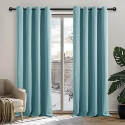 Abbildung von Deconovo Blickdicht Gardinen mit Ösen für Schlafzimmer Thermogardinen Vorhang Kälteschutz Thermogardine Hitzeschutz Dicke Thermovorhang, 138x107cm(HöhexBreite), Himmelblau, 2er Set