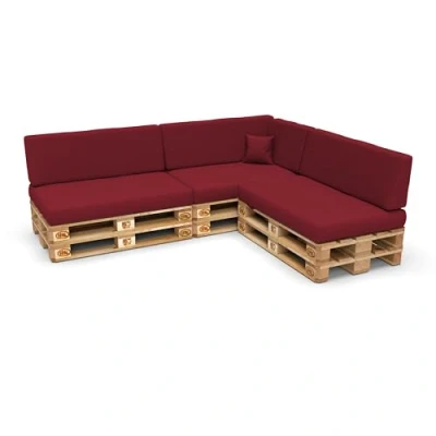 Abbildung von POKAR Palettenkissen Palettenauflagen mit abnehmbarem Bezug Palettenmöbel Palettensofa 8er Set: Sitzkissen 120x80 + Rückenlehne 120x40, Dunkelrot
