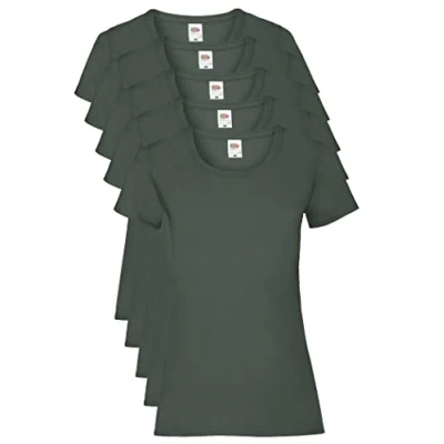 Abbildung von Fruit of the Loom Damen Regular Fit T Shirt, 5er Pack, Grün (Bottle Grün), 40 EU (Herstellergröße: M)