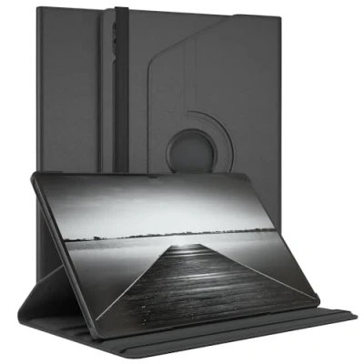 Abbildung von EAZY CASE Tablet Hülle für Samsung Galaxy Tab S10 Ultra/Tab S9 Ultra Schutzhülle Smart Cover Rotationcase zum Aufstellen Klapphülle 360 drehbar mit Standfunktion Tasche Kunstleder Schwarz