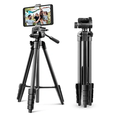 Abbildung von UBeesize Kamera Stativ, 163cm Camera Tripod Tragbares mit Fernbedienung und Telefonhalter, Aluminium Fotostativ für Videoaufnahme, Live Streaming, Kompatibel Handy/Kamera/Tablet Schwarz