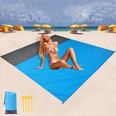 Abbildung von Gigmeta wasserdichte Strandmatte 210 x 200 cm, Tragbare Stranddecke, Picknickdecke, für Reisen, Camping, Wandern, Urlaub, etc