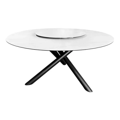 Abbildung von riess ambiente Esstisch SPIN 150cm weiß / schwarz (Einzelartikel, 1 St), Keramik · Metall rund Marmor Design mit Drehplatte Modern