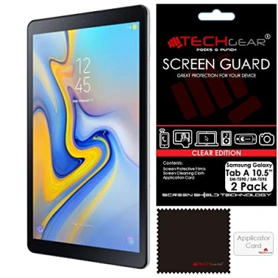 Abbildung von TECHGEAR [2 Stück Displayschutz für Samsung Galaxy Tab A (10,5 zoll) Ultra Klare Schutzfolie 10,5 2018 (SM T590 / SM T595) mit Reinigungstuch + Applikationskarte
