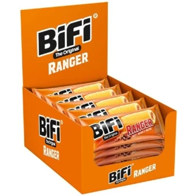 Abbildung von BiFi Ranger 20er Pack (20 x 60g) Wurstsnack mit Bohnen und Bacon in einem Teig Original Salami Snack to Go für Unterwegs, im Büro oder beim Sport Rind Schweinefleisch