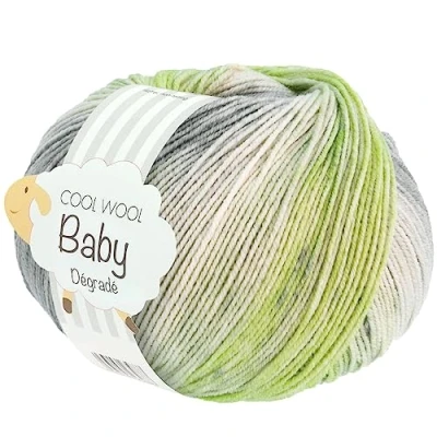 Abbildung von LANA GROSSA Cool Wool Baby Degrade 0524 natur zartgrün silbergrau grau Häkelwolle, 220 m, 100% Schurwolle Merino, filzfrei