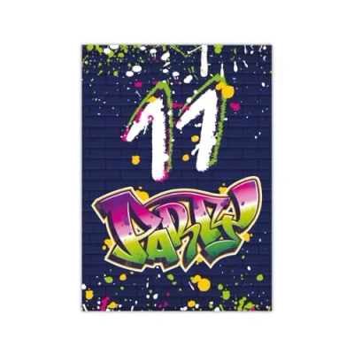Abbildung von JUNAPACK Einladungskarten Graffiti zum Kindergeburtstag Mädchen Jungen Einladungen neon, 11. Geburtstag mit Motiv