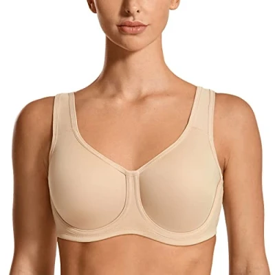 Abbildung von SYROKAN Damen Starker Halt Sports BH Große Brüste mit Bügel für Größen Beige 110C