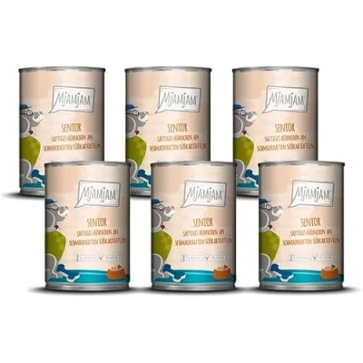 Abbildung von MjAMjAM Premium Nassfutter für Hunde Senior saftiges Hühnchen an schmackhaften Süßkartoffeln, 6er Pack (6x400g), getreidefrei