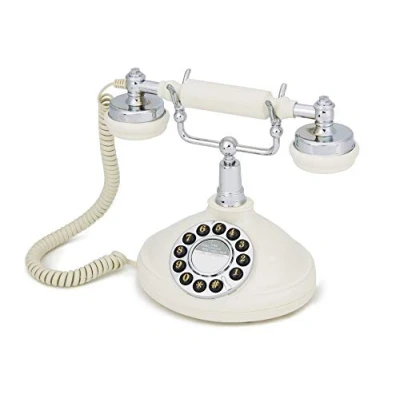 Abbildung von GPO Opal Retro Telefon nostalgisches Vintage Tastentelefon mit geschweifter Schnur Creme &amp; Chrom
