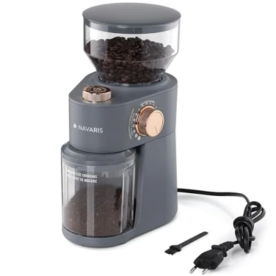 Abbildung von Navaris Kaffeemühle Elektrische mit Edelstahl Scheibenmahlwerk 200W Grau