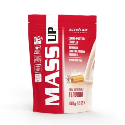 Abbildung von Activlab Mass UP Hochkalorisches Weight Gainer Protein Pulver, Whey Protein, Kreatin und Taurin, Milchfondant, 1.2 kg, baut Muskelmasse Kraft auf, Massive Gainer, Strength, enthält ein Maß