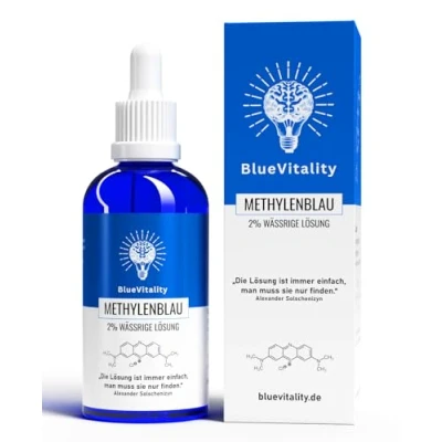 Abbildung von BlueVitality 2% doppelte Konzentration 100ml Methylenblau Lösung Pharmazeutische Qualität 100% reinst USP Unabhängig laborgeprüft &amp; zertifiziert Inkl. Pipette aus Deutschland