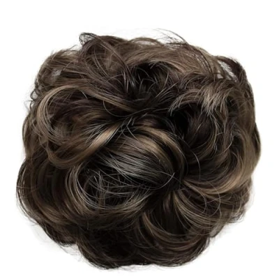 Abbildung von CAISHA Haargummi Bella Hochsteckfrisuren Haarteil Hochzeitfrisuren Voluminös Leicht Gewellt Hitzebeständige Kunstfaser DM17cm Braun Mix G34B