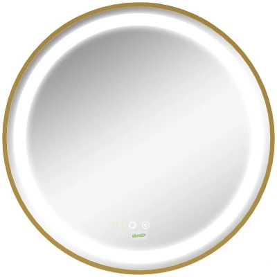 Abbildung von Kleankin Spiegel Badspiegel, Wandspiegel mit LED Leuchte (Dimmbarer Badezimmerspiegel Memoryfunktion, 1 St., Runder Lichtspiegel Zeitanzeige), IP44, Aluminiumlegierung, 60 x cm