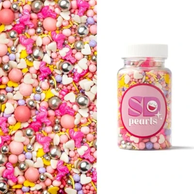 Abbildung von SD Pearls Zuckerstreusel,Bunter Streuselmix,Streudekor für Torten,Cupcakes,Zuckerwatte,Cake Pops und Desserts Zuckerstreusel Babypartys,Kindergeburtstagsfeiern (Mix „Flamingo“, 100g)