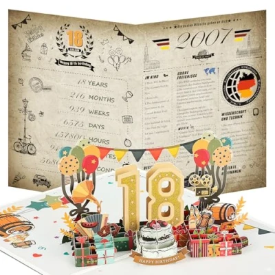 Abbildung von Joyoldelf 18. Geburtstagskarte, 2007 Jahrgang Zeitung Geburtstag Karte, 3D Pop Up Grußkarten mit Umschlag, Vintage Geschenke für Mann und Frau
