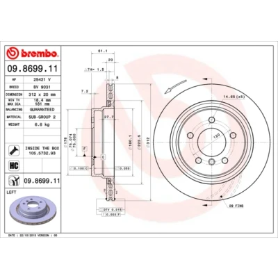 Abbildung von BREMBO COATED DISC LINE 09.8699.11 Bremsscheibe 312 20 5 innenbelüftet beschichtet hochgekohlt mit Schrauben BMW: 3 Coupe, Limousine, Cabrio