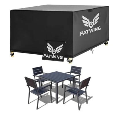 Abbildung von PATWING Gartenmöbel Abdeckung,600D Oxford Gewebe Abdeckhauben für Möbelsets,asserdicht,Winddicht,UV Beständiges Abdeckung Winterfest Sitzgruppe Gartentisc (120*60*90cm)