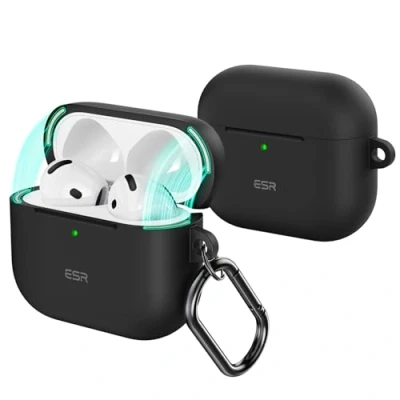 Abbildung von ESR für AirPods 4 Hülle, Kompatibel mit 4. Generation (2024) (USB C), Magnetischer Deckel, Voller Sturzschutz Karabiner, Cloud Serie, Schwarz