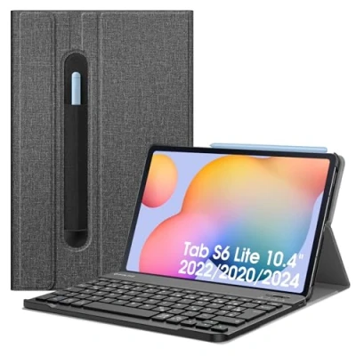 Abbildung von Fintie Tastatur Hülle für Samsung Galaxy Tab S6 Lite 10,4 Zoll 2024/2022/2020 Tablet Keyboard Cover mit Magnetisch Abnehmbarer Deutscher Bluetooth Tastatur, Dunkelgrau