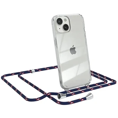 Abbildung von EAZY CASE Handykette kompatibel mit iPhone 14 Handyhülle Umhängeband, Handykordel Schutzhülle, Silikonhülle, Hülle Band, Stylische Kette für Smartphone, Navy Camouflage