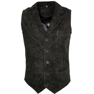 Abbildung von Infinity Männer Glatte Ziegen Veloursleder Classic Smart Schwarz Leder Weste S