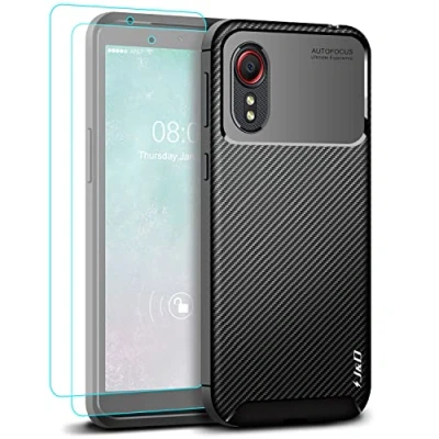 Abbildung von J&amp;D Kompatibel für Samsung Galaxy Xcover 5 Hülle, Kohlefaser Stoßfest TPU mit 2 Stücke Displayschutzfolie, Weiches Schlank Anti Kratzer Hülle 5, Schwarz