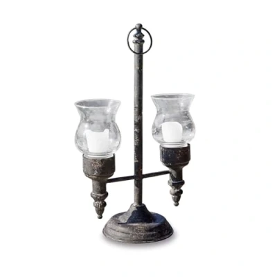 Abbildung von Loberon Windlicht Oiusseau, authentischer Antik Look, blütenförmige Kelche, mit Finish, elegant &amp; zugleich rustikal, Kerzenhalter, Dekoration, Eisen, Glas, antikschwarz
