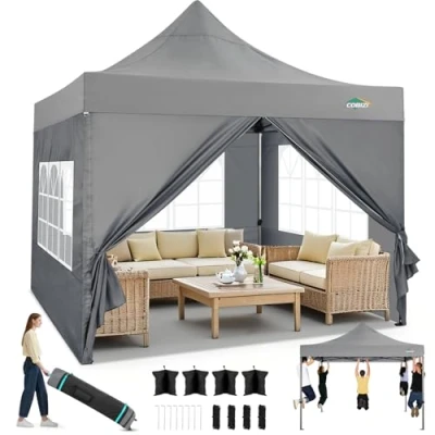 Abbildung von COBIZI Faltpavillon 3x3 Pavillon Wasserdicht Stabil Winterfest 2.0, Outdoor Faltbar Gartenpavillon Pavillion UV Schutz 50+ 3 Höhenverstellbar, Partyzelt mit 4 Seitenteilen und Sandsack, Grau