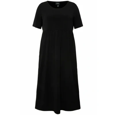 Abbildung von Ulla Popken Empirenaht Rundhals Halbarm Freizeitkleid, Damen, Größe: 58/60, Schwarz