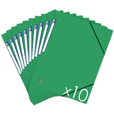 Abbildung von Oxford TopFile+ Sammelmappen, Karton, ohne Klappen, mit Gummizug, Format A4, Grün, 10 Stück