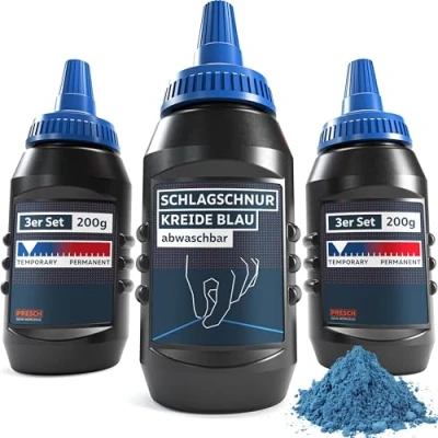 Abbildung von PRESCH Schlagschnurkreide Blau 3 x Kreidepulver à 200g Klare, sichtbare Linien dank intensivem Blauton Perfekt für den Möbelbau leicht löslicher Kreidefarbe Schlagschnur Pulver