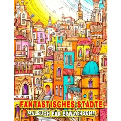 Abbildung von Fantastische Städte Malbuch für Erwachsene: Entspannen Sie sich und haben Spaß mit 40 Ausmalbildern, die kreative Stadtszenen Schönheitsthemen Erwachsene zeigen.
