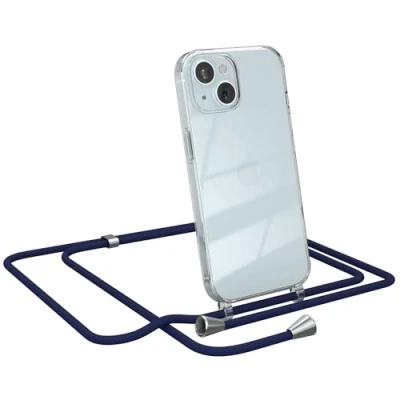 Abbildung von EAZY CASE Handykette kompatibel mit iPhone 15 Handyhülle Umhängeband, Handykordel Schutzhülle, Silikonhülle, Hülle Band, Stylische Kette für Smartphone, Navy Blau