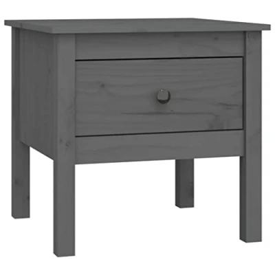 Abbildung von SDWEHO7 Beistelltisch Couchtisch Sofatisch Kleiner Wohnzimmertisch mit Schublade, Schmaler Nachttisch für kleine Räume, Grau 50x50x49 cm Massivholz Kiefer