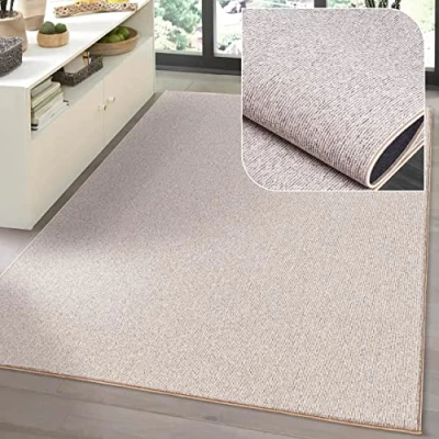 Abbildung von the carpet Natal Moderner einfarbiger Teppich Wohnzimmer, für die Küche geeignet, Tufting, robuster Kurzflor mit Filz Rücken, weich &amp; schmutzabweisend, Beige, 240 x 340 cm