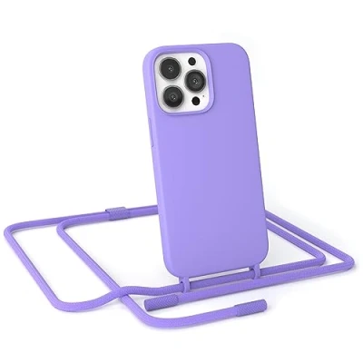 Abbildung von EAZY CASE Handykette Silikon Premium kompatibel mit iPhone 13 Pro Handyhülle Umhängeband, Handykordel Schutzhülle, Silikonhülle, Hülle Band, Kette für Smartphone, Lavendel Lila