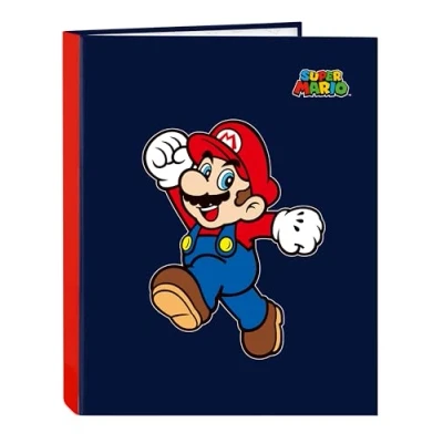 Abbildung von SUPER MARIO WORLD Ordner mit 4 Ringen, ideal für Kinder verschiedener Altersgruppen, bequem und vielseitig, Qualität Widerstandsfähigkeit, 26,5 x 33 cm, marineblau, Estándar, Lässig