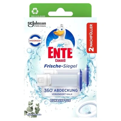 Abbildung von WC Ente Frische Siegel Nachfüller mit Bleichkraft, Duft: Eukalyptus, Inhalt: 4er Pack (mit jeweils 2 x 36 ml)