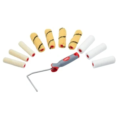 Abbildung von ProDec PRRF005 Advance, 11 Stück gemischte 100 mm Mini Farbrollen und Rahmen, Glatte Oberfläche, Dispersions, Glanz, Satinfarbe, Lack Holzbeize an Innenwänden, Fußleisten, Decken, Holz, Metall