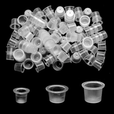 Abbildung von ATOMUS Tattoo Farbkappen Cups S M L 300 Stück Kappe Inks Transparent Pigment Cap Kunststoff Tinten Tasse Zubehör Einweg
