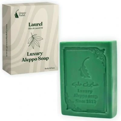 Abbildung von GREEN FADEL (Luxury) Aleppo Seife Original mit Olivenöl &amp; Lorbeeröl, 1 Stück, Olivenölseife, Naturseife, Luxury Soap, für Gesicht Körper