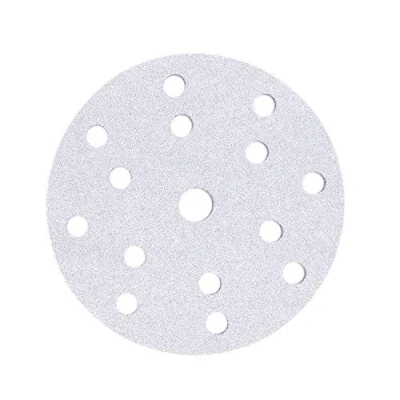 Abbildung von Mirka Basecut Klett Schleifscheiben, 150 mm, 15 cm, Weiß, 100 Stück, Körnung P80, Automobil Nachbearbeitung, Löcher, Vakuum Staubabsaugsystem