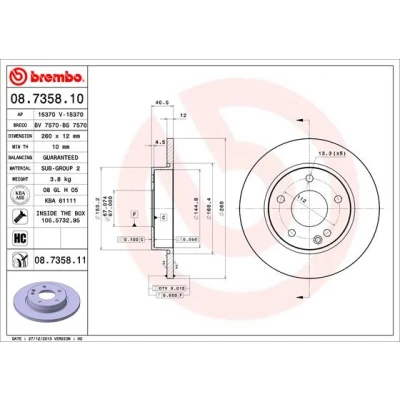 Abbildung von BREMBO COATED DISC LINE 08.7358.11 Bremsscheibe 260 12 5 voll beschichtet hochgekohlt mit Schrauben MERCEDES BENZ: A Klasse