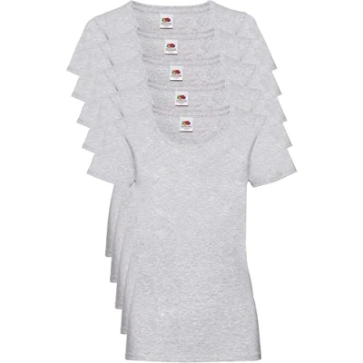 Abbildung von Fruit of the Loom Damen Regular Fit T Shirt, 5er Pack, Grau (Heather Grau), 36 EU (Herstellergröße: XS)